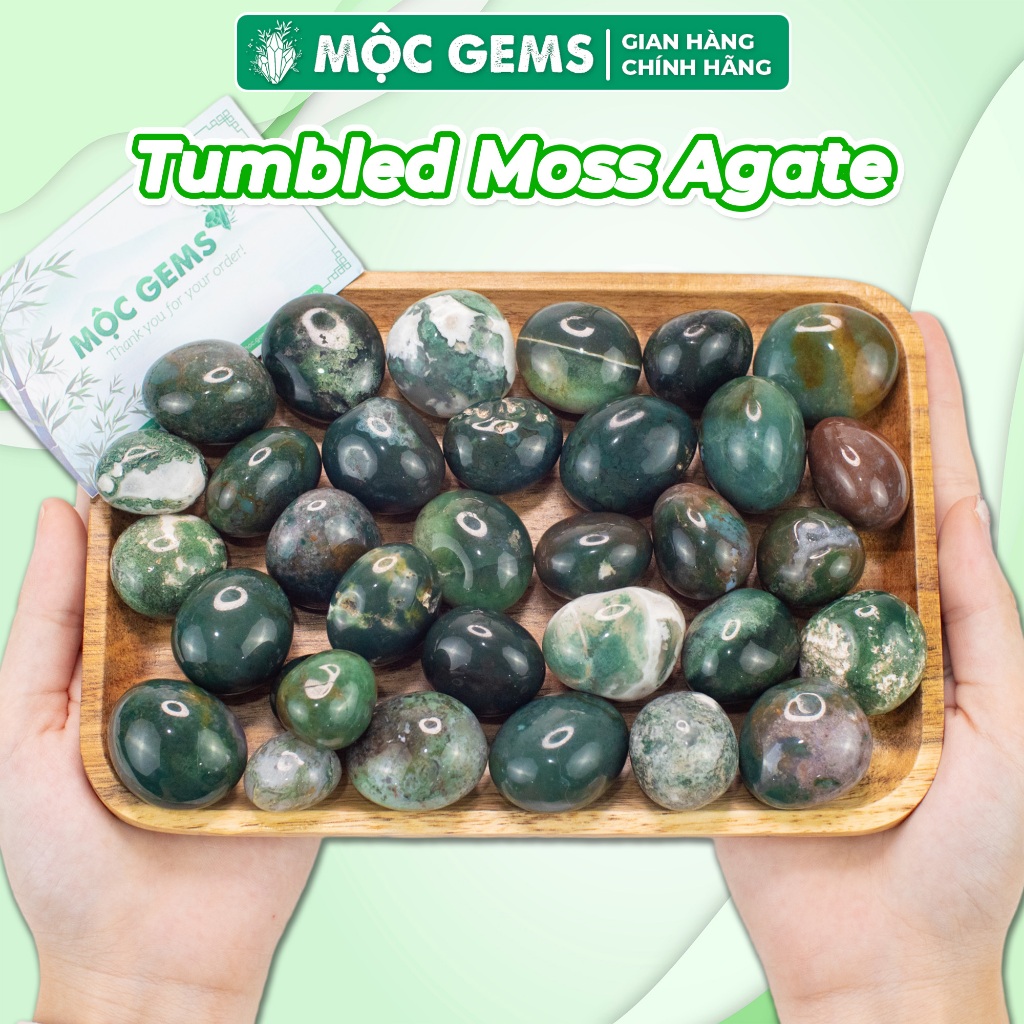 Đá Mã Não Rêu Ấn Độ Rung Bóng Mộc Gems (Tumbled Moss Agate), Dùng Trang Trí Nhà Cửa, Làm Đồ Decor, Thanh Tẩy Năng Lượng