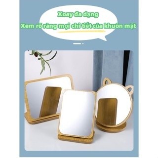 Gương Trang Điểm Để Bàn Khung Gỗ Cao Cấp Có Thể Gấp Gọn Phong Cách Hàn Quốc