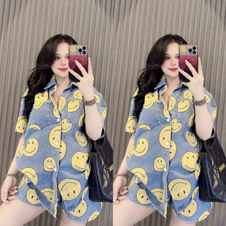 Set sơmi jean set áo sơmi jean quần short jean quảng châu set đùi jean lưng chun
