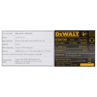 Máy Cắt Sắt Dewalt D28730 2300W 355mm, Kèm Đá, Chính Hãng, BH 36T