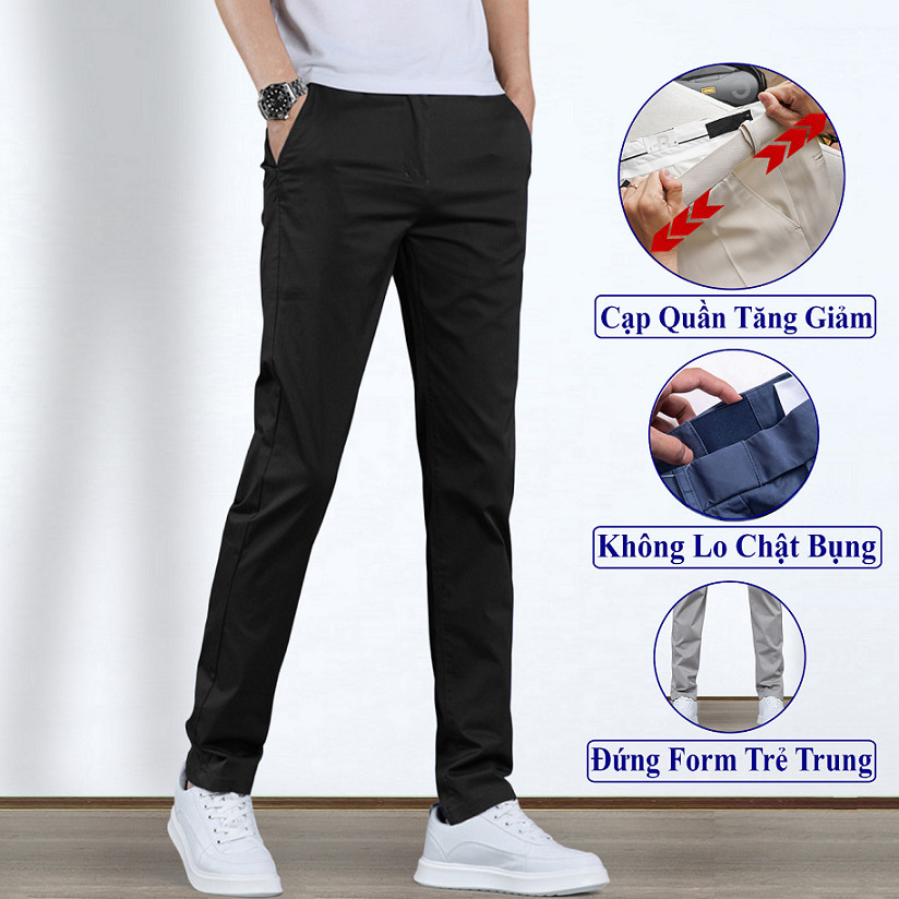 Quần Tây Nam Vải Kaki Hàn Cạp Phối Giấu Chun Tinh Tế Cao Cấp VICENZO, Quần Dài Nam Kaki Trẻ Trung