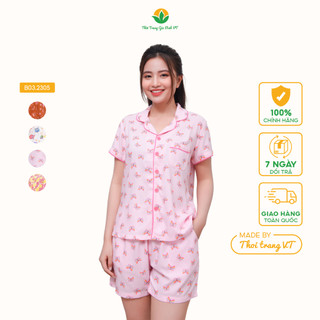  Bộ pijama lanh cho nữ, quần đùi, áo cộc tay thời trang gia đình VT - B03.2305