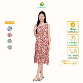 Đầm váy nữ thời trang gia đình Việt Thắng sát nách chất lanh thoáng mát - V02.2403