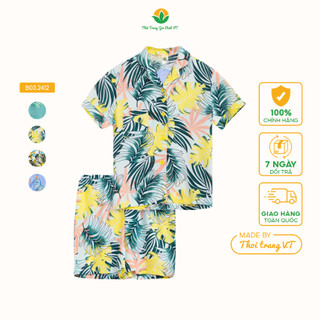 Bộ pijama lanh nam Việt Thắng quần đùi áo cộc tay , bộ đồ đi biển gia đình  - B03.2412