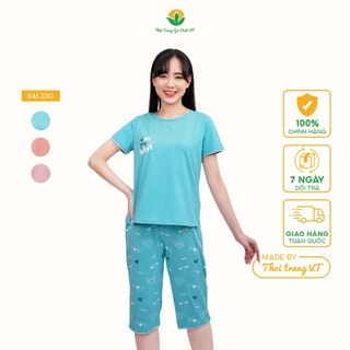 Bộ đồ mặc nhà nữ chất Cotton dệt kim thời trang Việt Thắng,quần lửng, áo cộc tay - B46.2310
