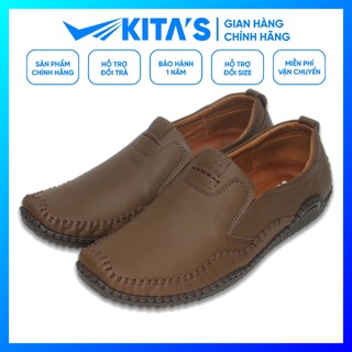 Giày mọi nam kitas - da bò thật - đế cao su - may đế - bảo hành 1 năm - 097-7414