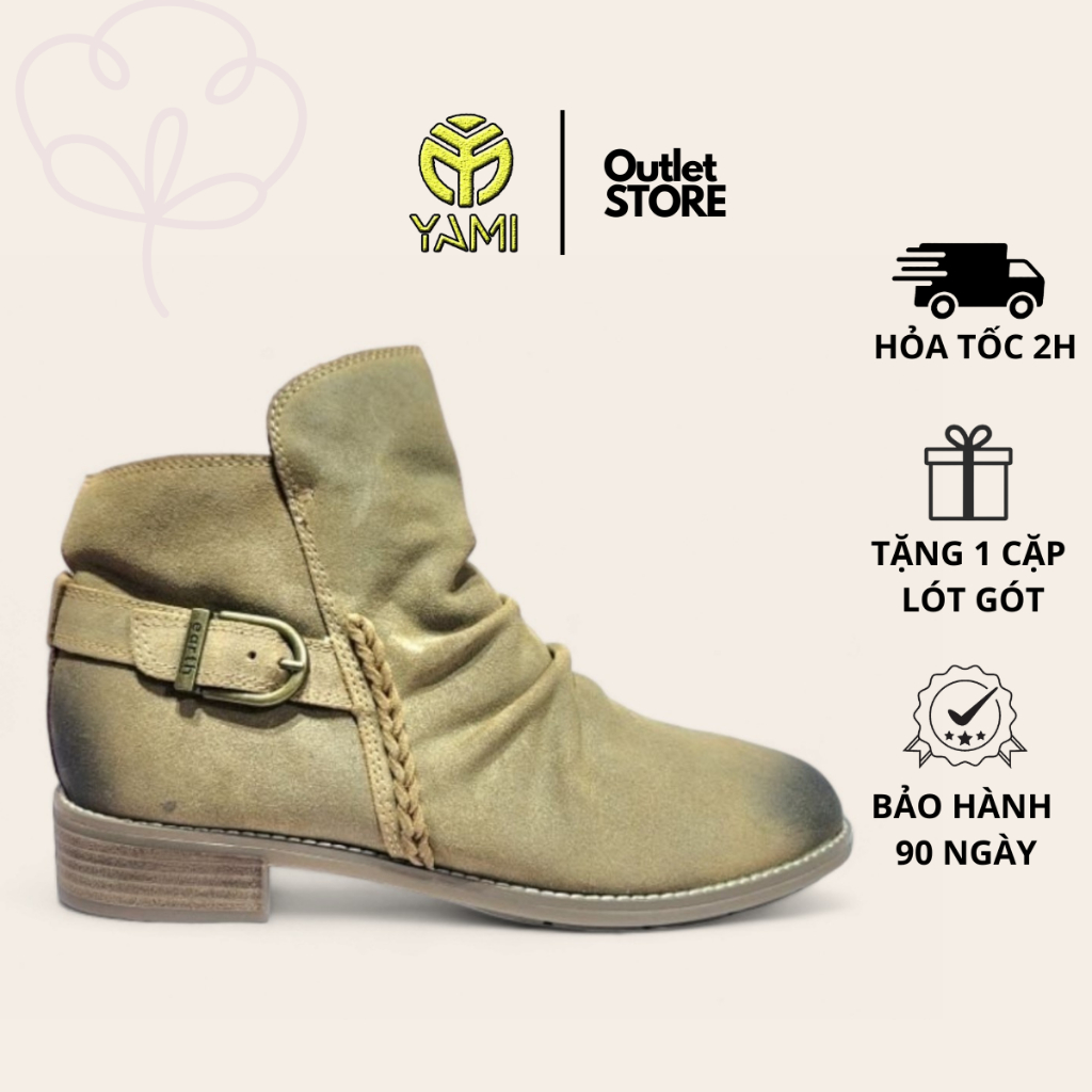 Giày Boot Nữ Size 41, Boot Da Nữ Đế Bằng Gót Vuông 3 Phân Màu Vàng Big Size, Bốt Nữ Cao Cấp Xuất Dư 