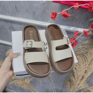 Dép lê đế bằng quai ngang 1 khoá cao 3cm da mềm fullbox