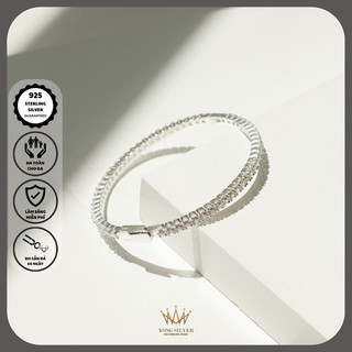 Vòng tay lắc tay nữ bạc 925 Yong Silver vành tròn cứng đính đá 3li sang trọng dạng tennis bangle
