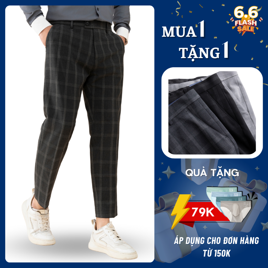Quần Âu Nam MUSLAND Kẻ Caro Nam Tính, Màu Sắc Trung Tính Dễ Mặc Dáng Slimfit Dứng Chuẩn Form QA23006