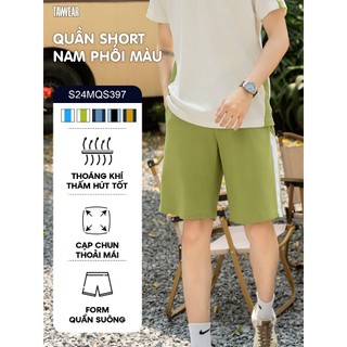 Quần short nam tawear phối sọc trẻ trung, thoải mái s24mqs397