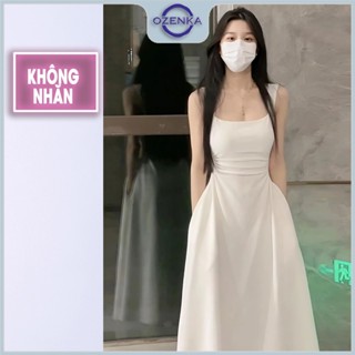  Đầm đi biển dự tiệc 2 dây xòe dài có túi trắng đen Ozenka   váy maxi xòe sang chảnh gợi cảm đẹp mặc đi chơi dạo phố 