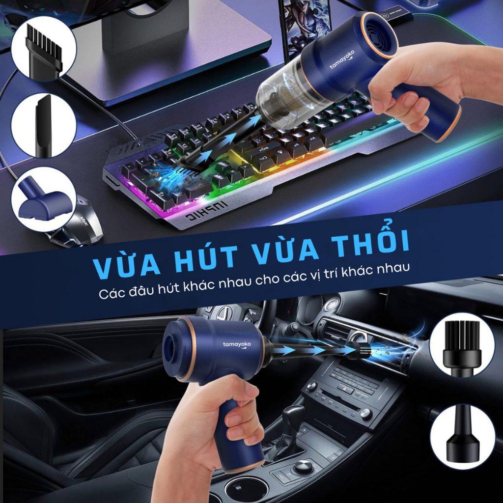 Máy Hút Thổi Bụi Cầm Tay Mini Không Dây Tamayoko, Hút Thổi Bụi Ô Tô Vệ Sinh Nhà Cửa Model TA-117