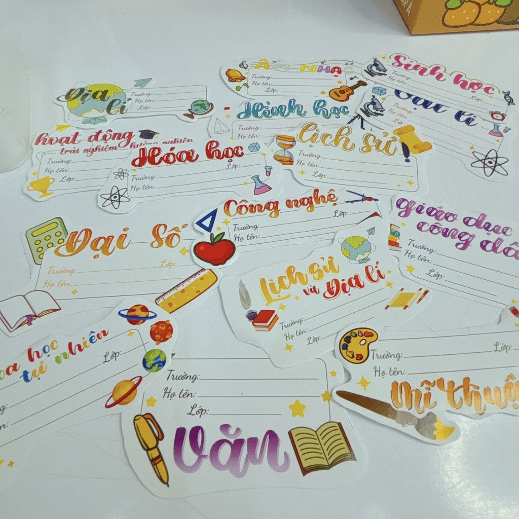 Bộ 18 nhãn dán các môn học - shop Liam