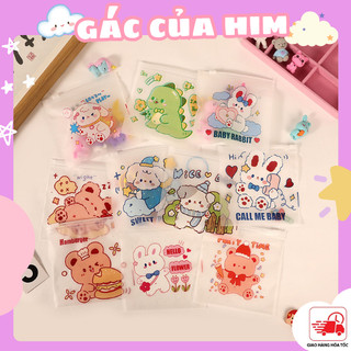 Túi zip nhỏ cute, túi mini lụa mờ có khóa kéo họa tiết hoạt hình dễ thương tiện dụng