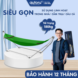 Khung võng xếp hợp kim thép du lịch Autoru chịu tải 150Kg, lưới võng 2 lớp thoáng khí