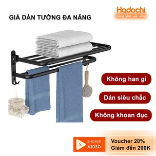 Giá kệ treo khăn tắm, khăn mặt dán tường nhôm sơn đen tĩnh điện cao cấp Hadochi