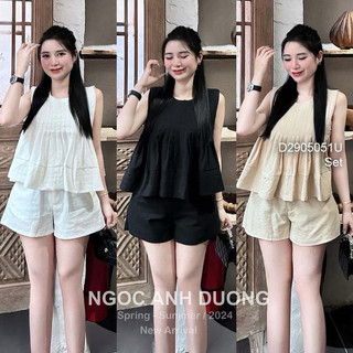 Áo kiểu babydoll sát nách xếp ly phối quần short sang trọng VIENS STORE