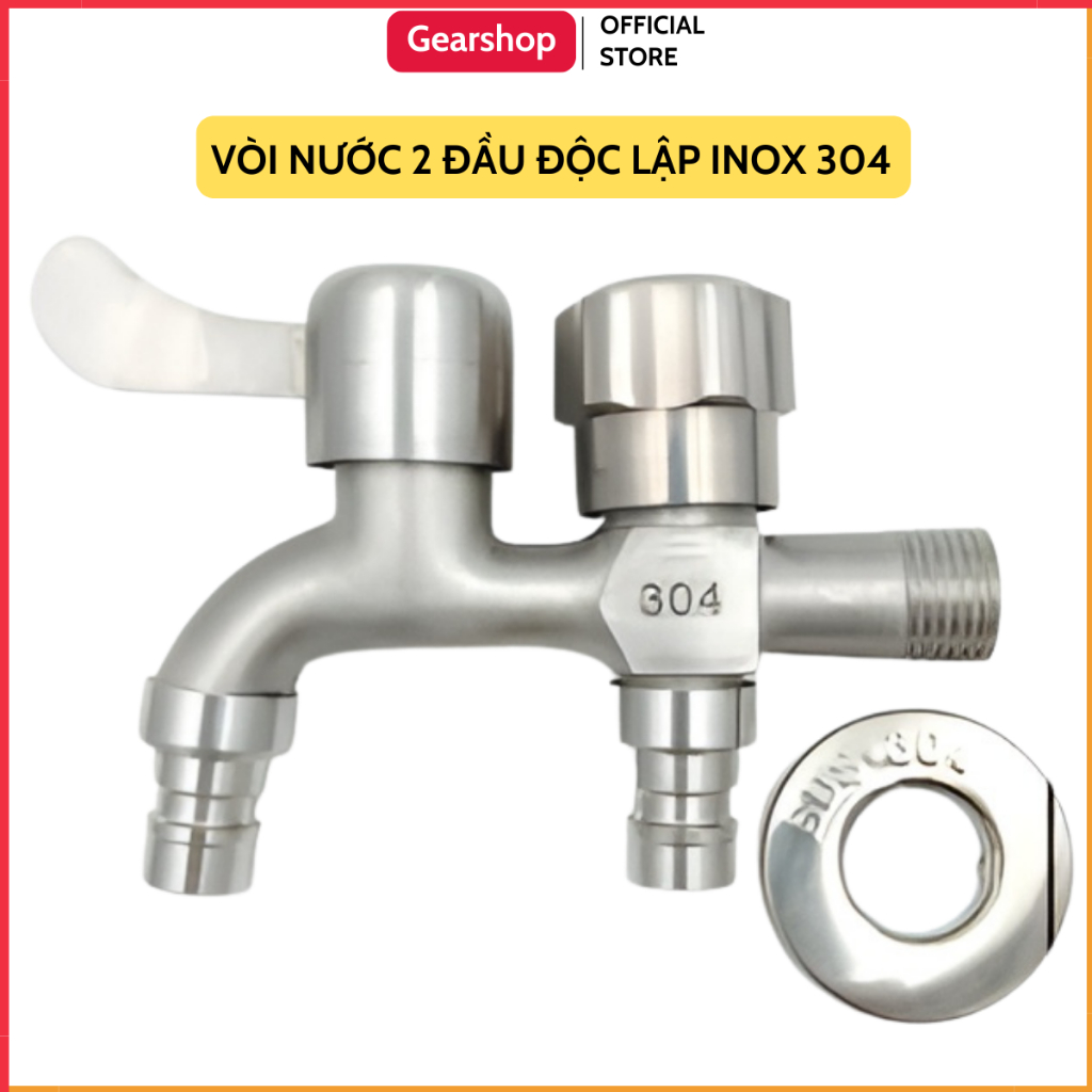 Vòi nước 2 đầu GEARSHOP hai đầu xả nước độc lập làm từ inox 304 cao cấp chống oxi hóa chịu được mọi loại thời thiết
