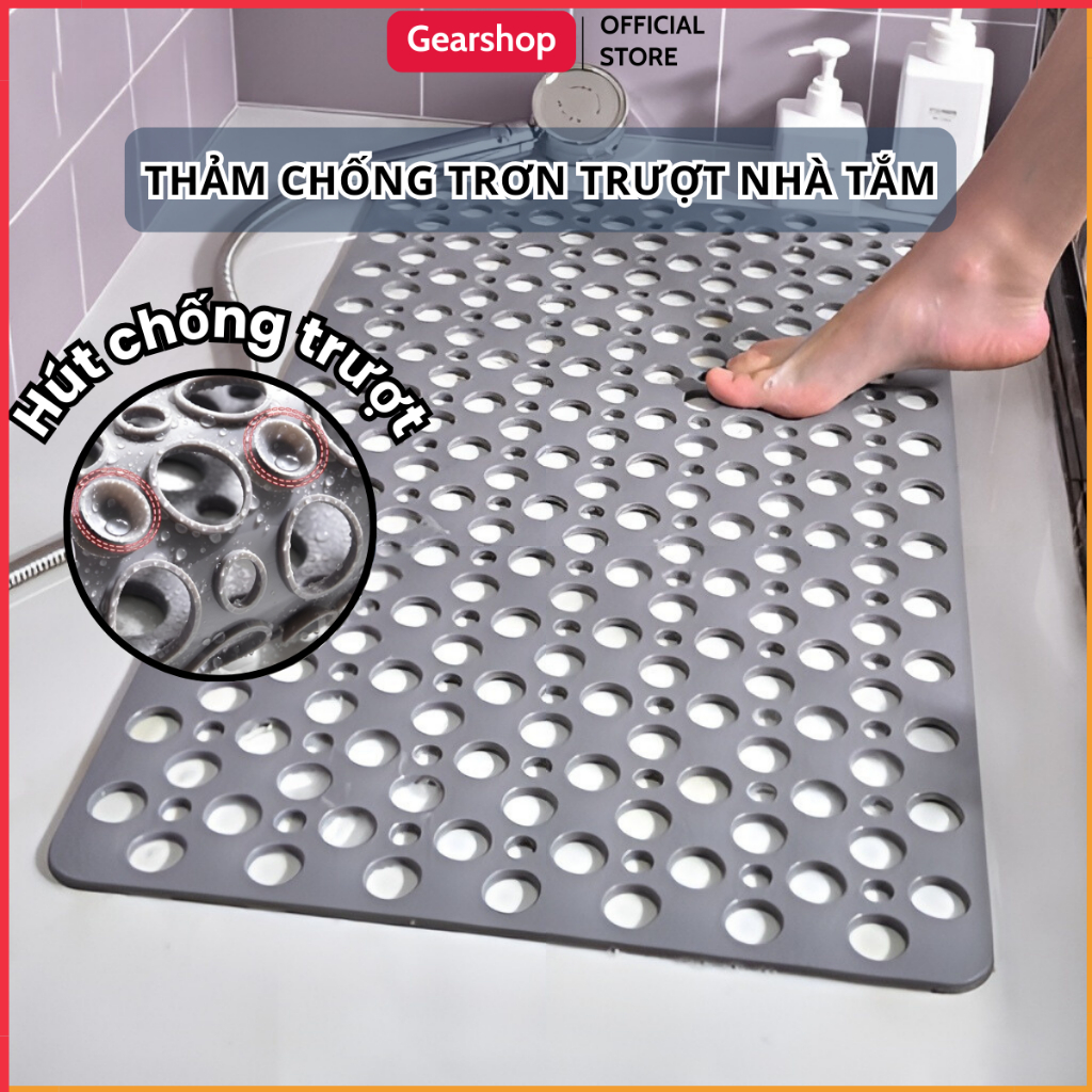 Thảm nhà tắm chống trơn trượt Gearshop thiết kế miếng hít thoát nước chất liệu cao su + PVC bền