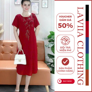Đầm trung niên cho mẹ laviia thiết kế đính đá cao cấp chất liệu vải voan cao cấp không nhăn_la4