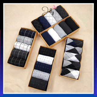 Tất nam cổ cao công sở dày dặn nhiều họa tiết, set hộp tất nam cao cổ đi giày tây - jelly fashion
