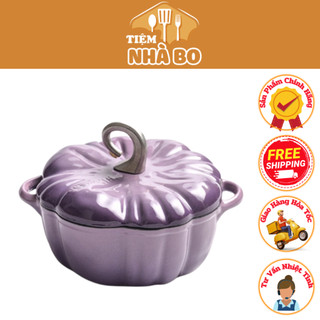 Nồi gang bí ngô Happiness núm cong size 20cm màu tím, cam