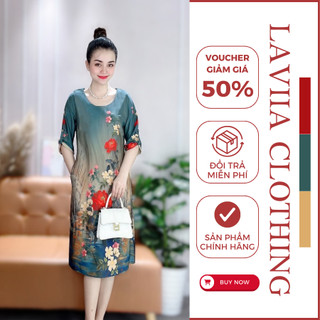 Đầm Trung Niên Cho Mẹ Diện Tết Laviia Chất Liệu Lụa Mềm Mại Nhún Tay Độc Đáo Sang Trọng