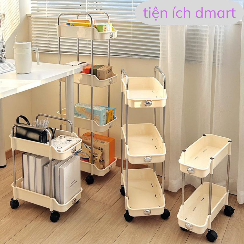kệ để đồ đa năng xjaomj đựng đồ nhà bếp, nhà tắm, decor phòng ngủ có bánh xe di chuyển tiện lợi 4806