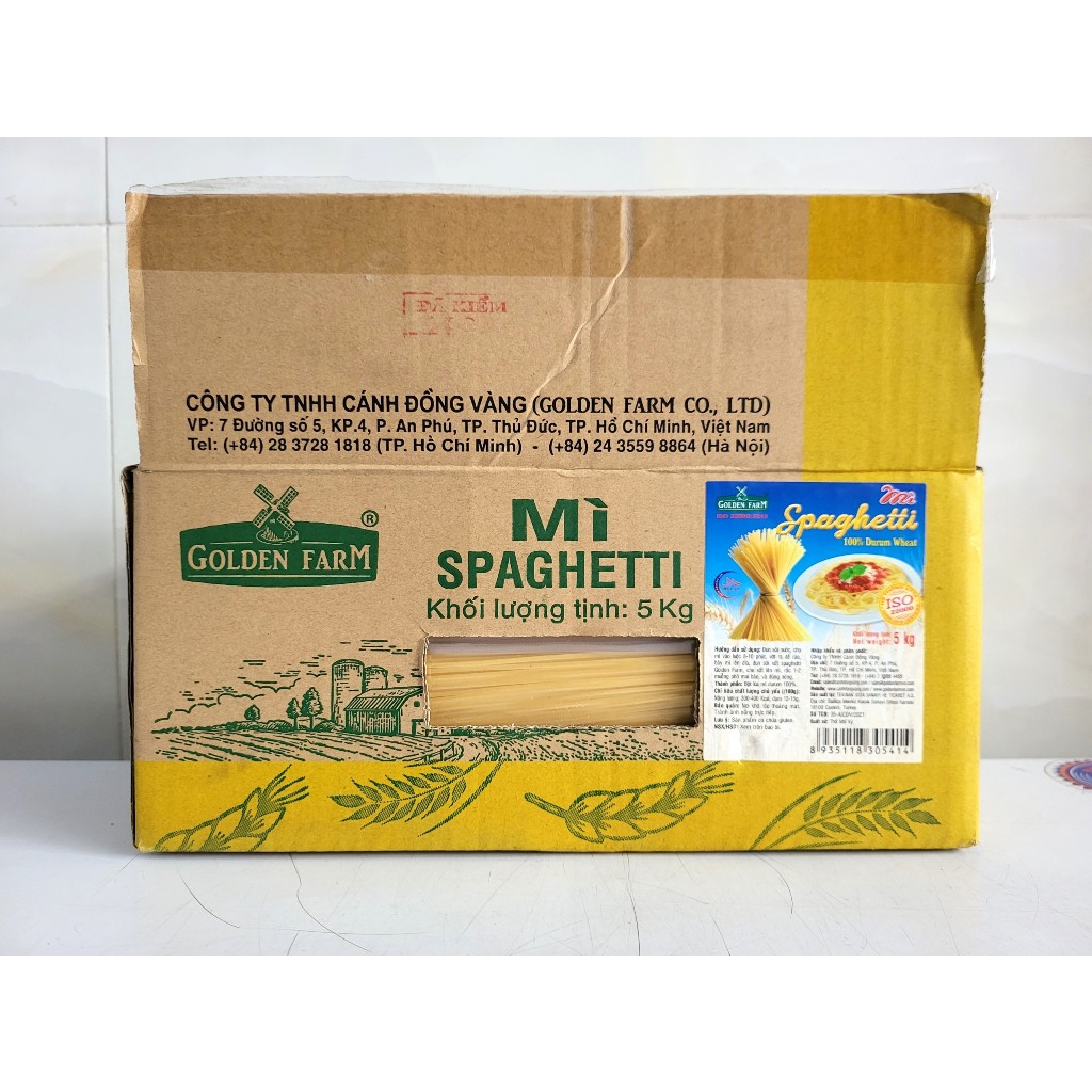 [Thùng 5Kg ] MÌ Ý SPAGHETTI GOLDEN FARM Durum Wheat (halal)