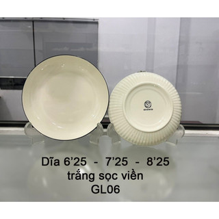Dĩa sứ trắng lớn sọc viền đen 3 size để lựa chọn dĩa 6.25 , dĩa sứ 7.25 và dĩa 8.25