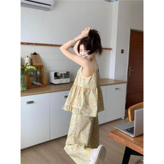 (Sẵn, Hoả Tốc) Đồ Ngủ Nữ, Đồ Mặc Nhà Pijama Hai Dây Hoa Nhí Babydoll Dài