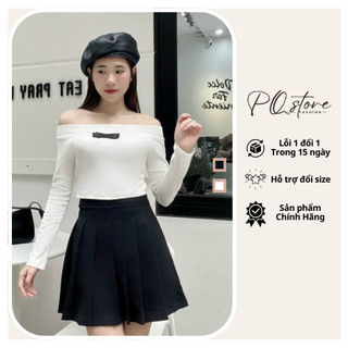 Áo thun croptop trễ vai đính nơ PQ sexy ôm body nữ kiểu ngắn gợi cảm bozip trơn đen trắng mặc hè MS14