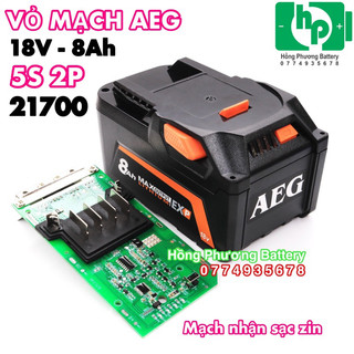 Combo vỏ mạch pin aeg / ridgid 18v - 8ah 5s2p 21700 mạch nhận sạc zin