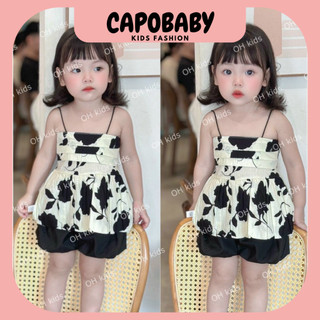 Sét bộ bồng 2 dây chất boil hàn, xếp ly trước ngực mặc mùa hè cho bé gái 7-16kg[SH230]