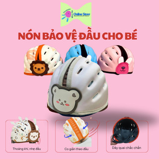 Nón Bảo Hiểm Trẻ Em Cao Cấp Siêu Nhẹ, Thoáng Khí Cho Bé 6 tháng- 4 tuổi, Thiết Kế Đáng Yêu-M gấu kem
