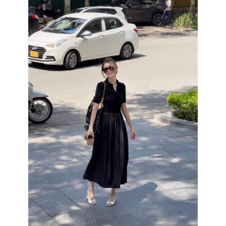 VÁY ĐEN PHỐI THÔ NGẮN TAY CHO NỮ M95495024