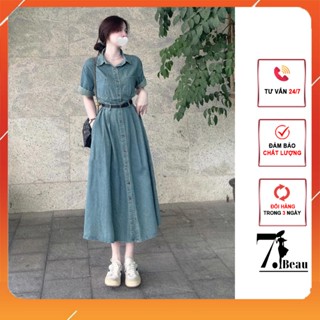 Váy bò, Váy jean dáng dài kèm đai, đầm nữ ngắn tay chất bò mềm dày dặn phong cách thanh lịch trẻ trung  7.Beautiful V168