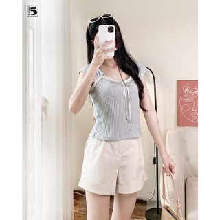 Áo kiểu nữ Twentyfive dáng ôm ngắn cổ vuông phối viền ren đính dây nơ 5958