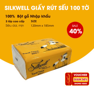 Giấy ăn rút Silkwell Sếu 100 tờ 3 lớp du lịch tiện dụng, khăn giấy rút lụa siêu mềm mịn chính hãng