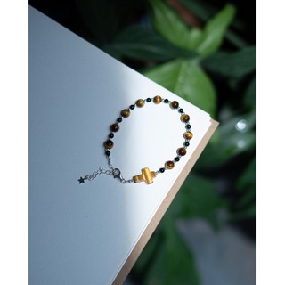  Lắc tay Mân Côi Mắt hổ vàng mix charm bạc 925  | Cho lời nguyện cầu thêm đẹp 
