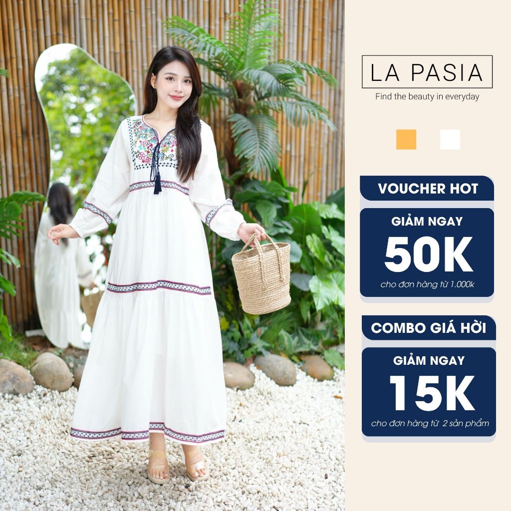 Đầm Suông Thêu Thổ Cẩm Chất Cotton Lụa Freesize LP39 Váy Kiểu Thổ Cẩm Tay Bo Chun Thời Trang Du Lịch
