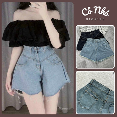Quần Đùi Jean Nữ Bigsize Lưng Cao Dáng Chữ A Cắt Lai Cá Tính Vải Jean Không Co Giãn J5