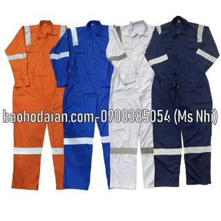 Đồng phục bảo hộ áo liền quần vải kaki 65/35 thấm hút mồ hôi may kèm phản quang xám