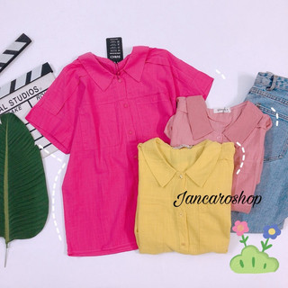 Áo Kiểu Cổ Lá Nhọn Vải Kate Tay Liền - Jancaroshop