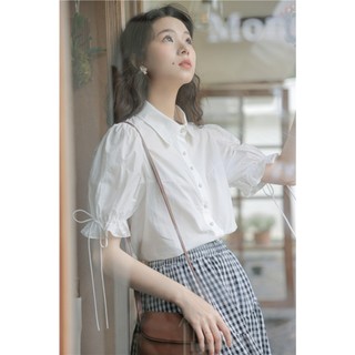 Áo sơ mi trắng tay cộc thắt nơ thanh lịch Quyên fashion AM01