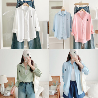 Áo sơ mi kiểu nữ chất lụa cát hàn dài tay thêu ngựa 6 màu pastel Hàn Quốc DESTINY