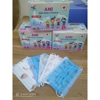 Combo 2 Hộp 50 chiếc khẩu trang y tế trẻ em 3 lớp hiệu Ami, đầy đủ giấy tờ kiểm định chất lượng 👌