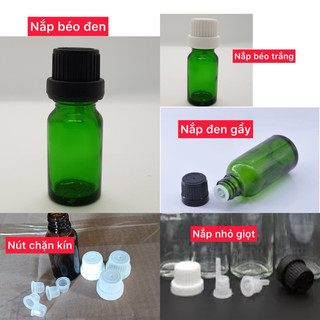 Chai tinh dầu xanh lá 5ml 10ml 30ml nắp nhỏ giọt tinh dầu, chai tinh dầu nắp bạc, chai tinh dầu chiết.