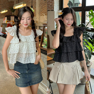 Áo kiểu hoa - 7962 - 2 dây bèo tầng - tay cánh tiên